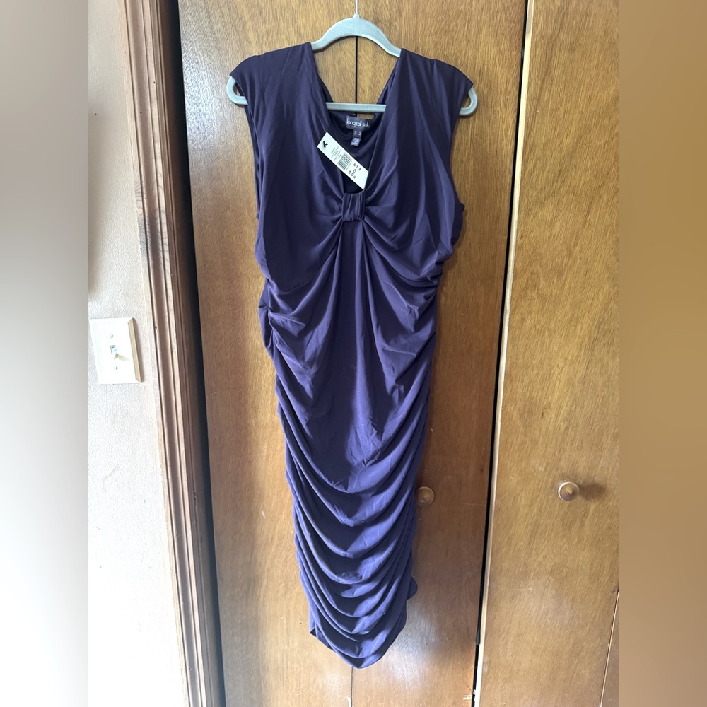 Long Tall Sally Purple Plunge Neck Ruched Midi Dress